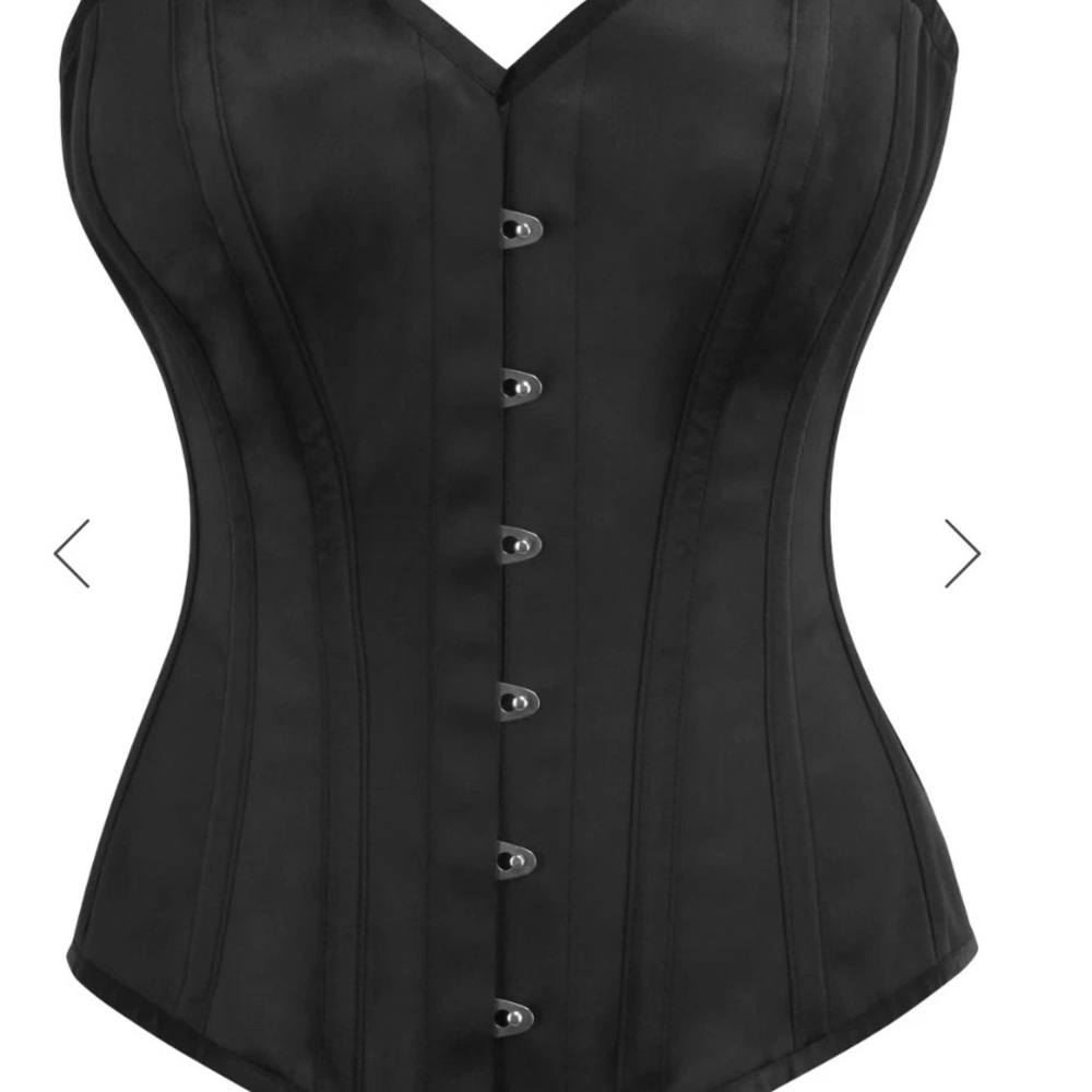 Black Satin GOTHIC Waist Training Overbust CORSET STORY Size US 18 Steel Bones